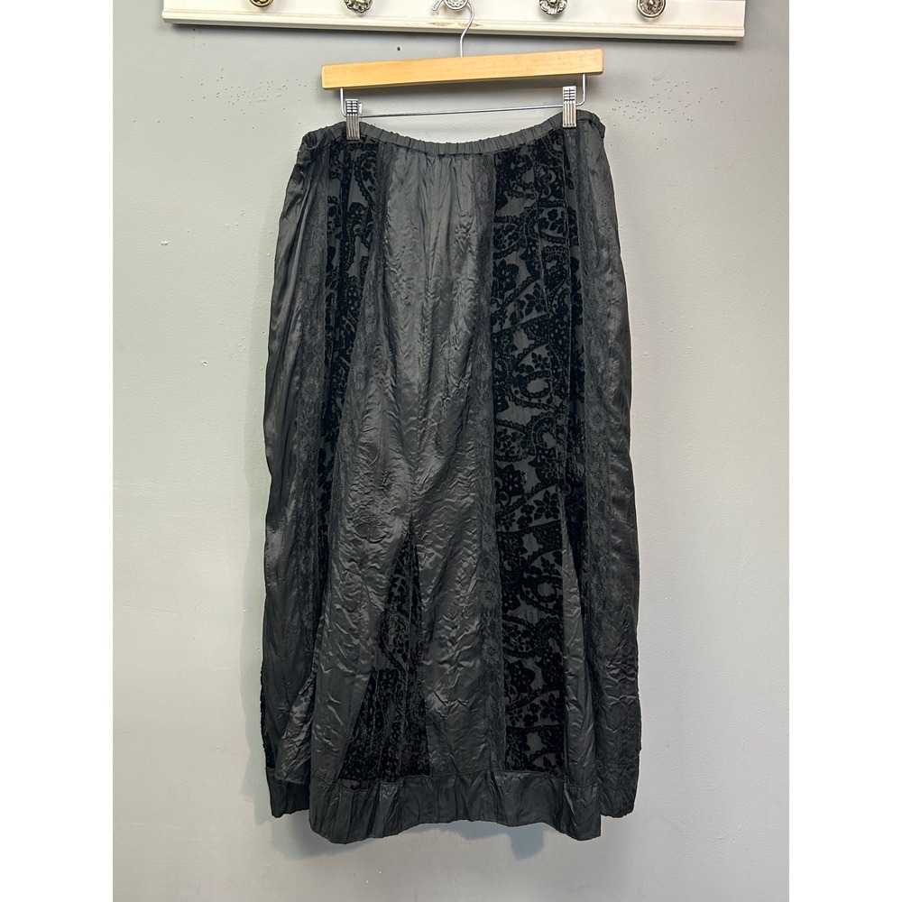 JM Collection Black Velvet Burnout Maxi Skirt Womens 4 Sheer Lace Trim Elegant